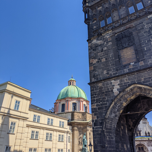 Old Town Bridge Tower and St. Francis Of Assisi Church, Prague, Czechia